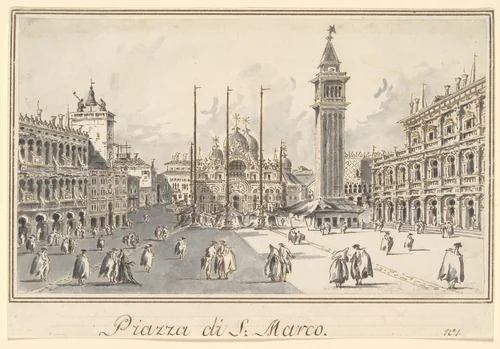 Piazza San Marco, Looking toward the Basilica by Giacomo Guardi, drawing, 1801-1831