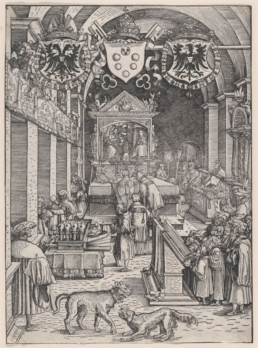 Maximilian I Hearing Mass by Hans Weiditz, print, 1510-1520