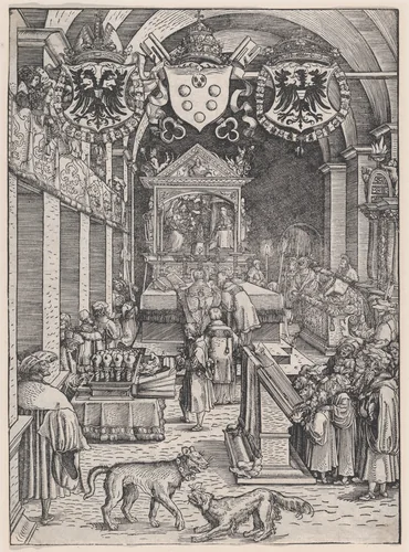Maximilian I Hearing Mass by Hans Weiditz, print, 1510-1520