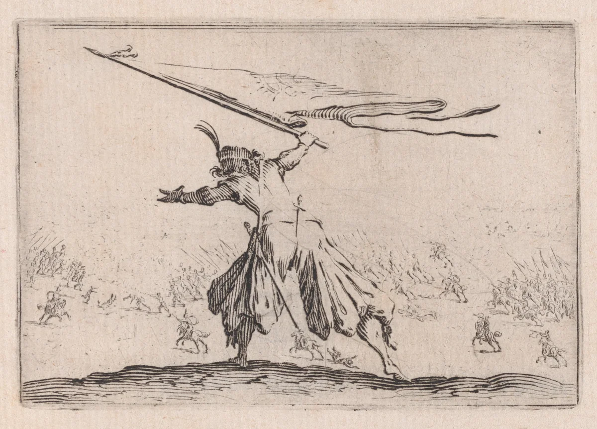 Le Porte-Étendard (The Standard Bearer), from "Les Caprices" Series B, The Nancy Set by Jacques Callot, print, 1617-1620