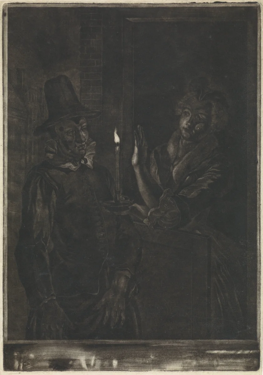 Jan Claasz of de gewaande dienstmaagd: de liefdesverklaring van Reinier Adriaansz by Abraham Delfos, print, 1741-1820
