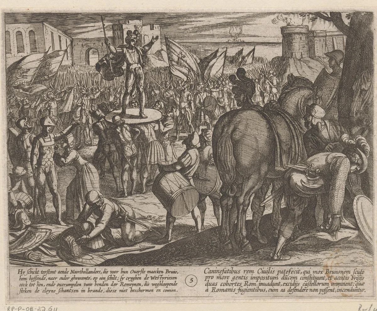Bruno benoemd tot leider van de Cananefaten by Antonio Tempesta, print, 1611-1612