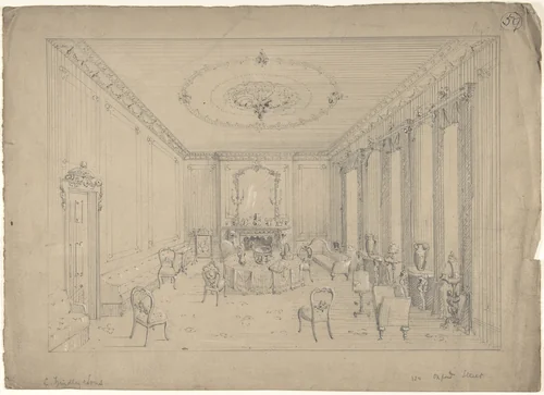 Design for a Sitting Room by Charles Hindley and Sons, drawing, 1841-1884
