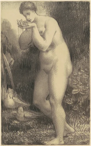 Nude Drinking at a Fountain by William Perkins Babcock, drawing, 1860-1879