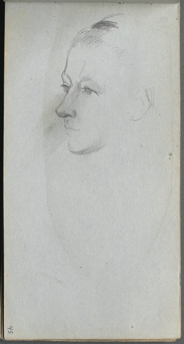 Sketchbook, page 45: Woman's Face, 3/4 View by Ernest Meissonier, book, 1860-1869