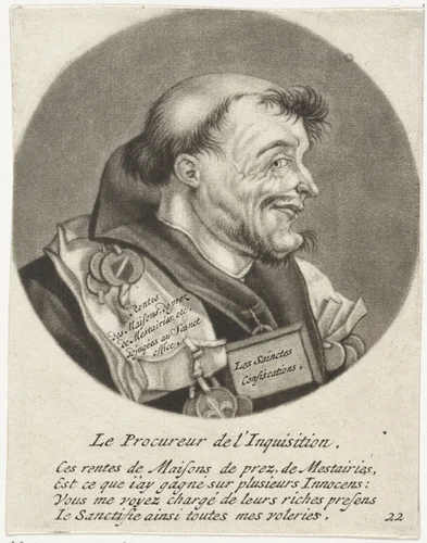 Monnik met zegels by Jacob Gole, print, 1670-1724