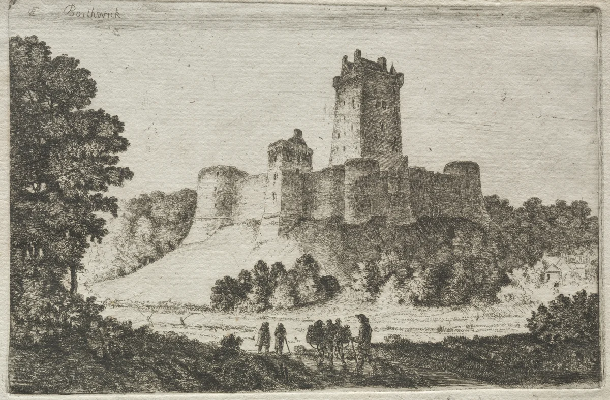 Borthwick Castle from the East by John Clerk, print, 1765-1775