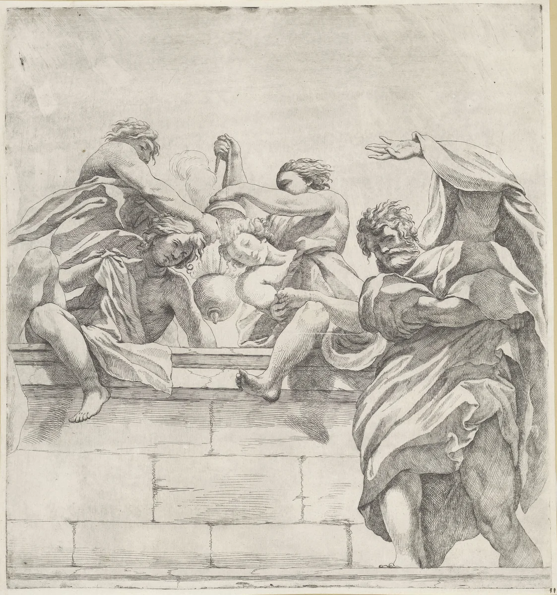 Apostel en vier engelen by Giovanni Battista Vanni, print, 1609-1660