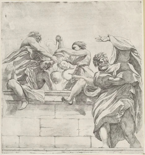 Apostel en vier engelen by Giovanni Battista Vanni, print, 1609-1660