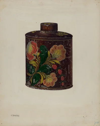 Toleware Tea Caddy by Charles Henning, index of american design, 1940