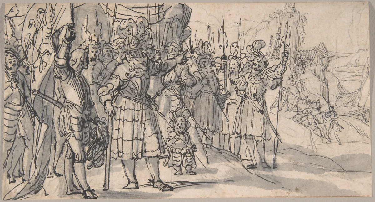 Otto von Wittelsbach Liberates the Army from a Mountain Pass near Verona by Peter Candid, drawing, 1560-1628
