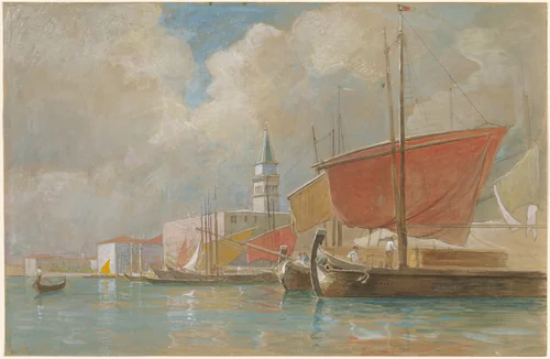 Shipping Along the Molo in Venice by William Stanley Haseltine, drawing, 1835-1900