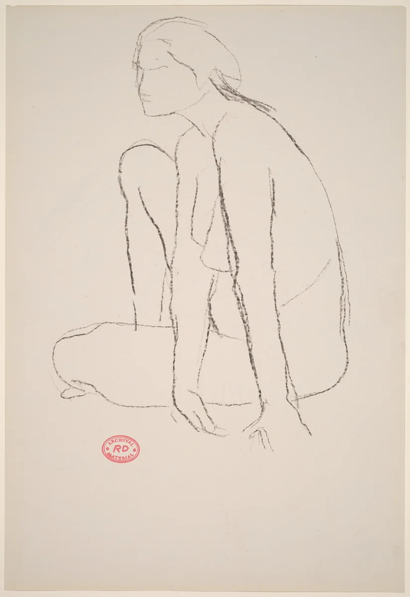 Untitled [seated female nude leaning on hands] by Richard Diebenkorn, drawing, 1955-1967