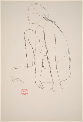 Untitled [seated female nude leaning on hands] by Richard Diebenkorn, drawing, 1955-1967