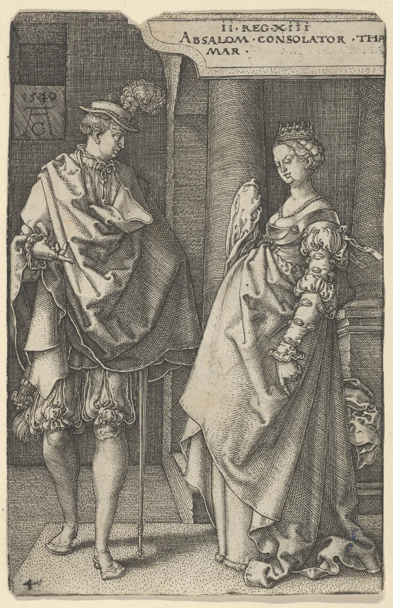 Absalom Comforting Tamar by Heinrich Aldegrever, print, 1540