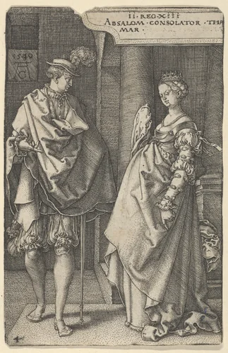 Absalom Comforting Tamar by Heinrich Aldegrever, print, 1540