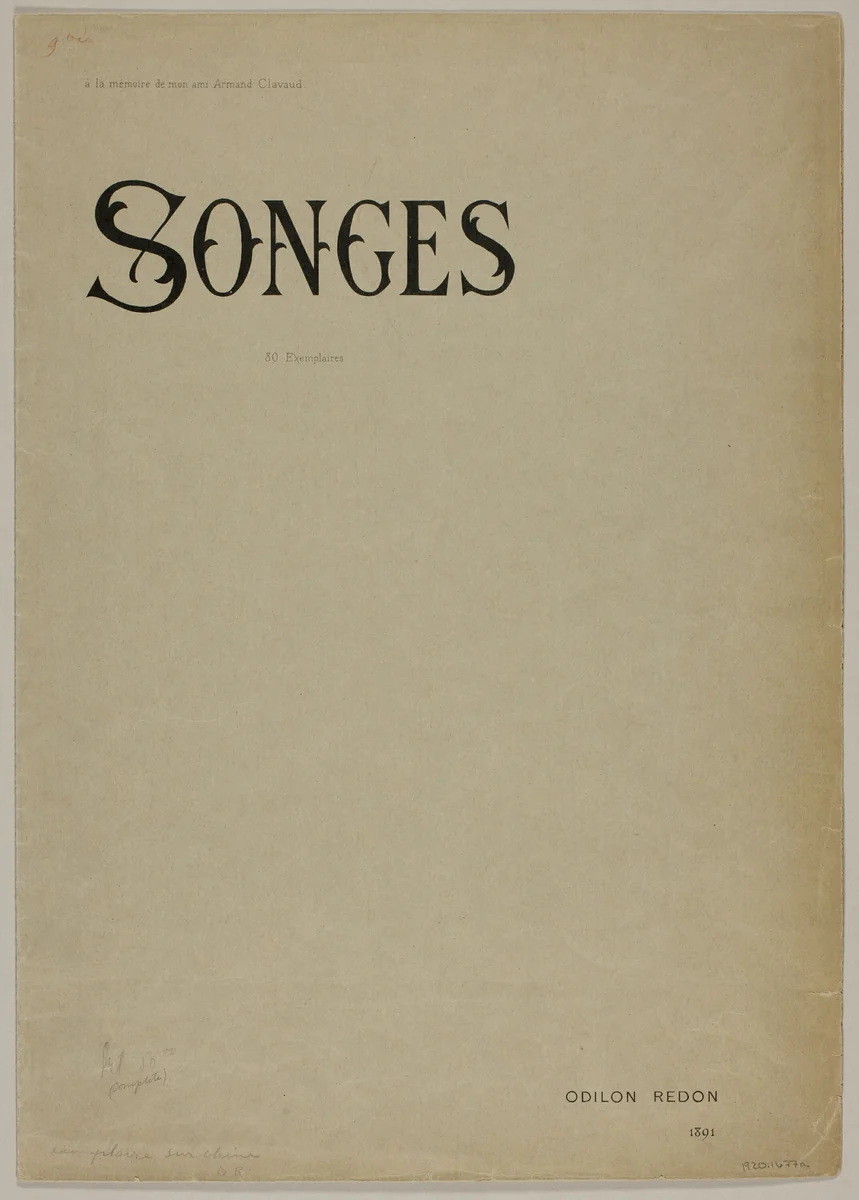 Portfolio Cover for Songes (Dreams) by Odilon Redon, print, 1891
