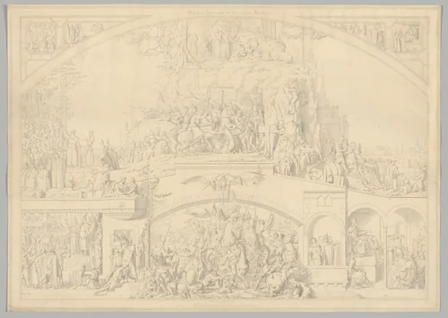 Preparatory Drawing for a Print Series on the History of Germany (Die Geschichte des deutschen Volkes in fünfzehn Bildern) by Carl Heinrich Hermann, drawing, 1851-1853