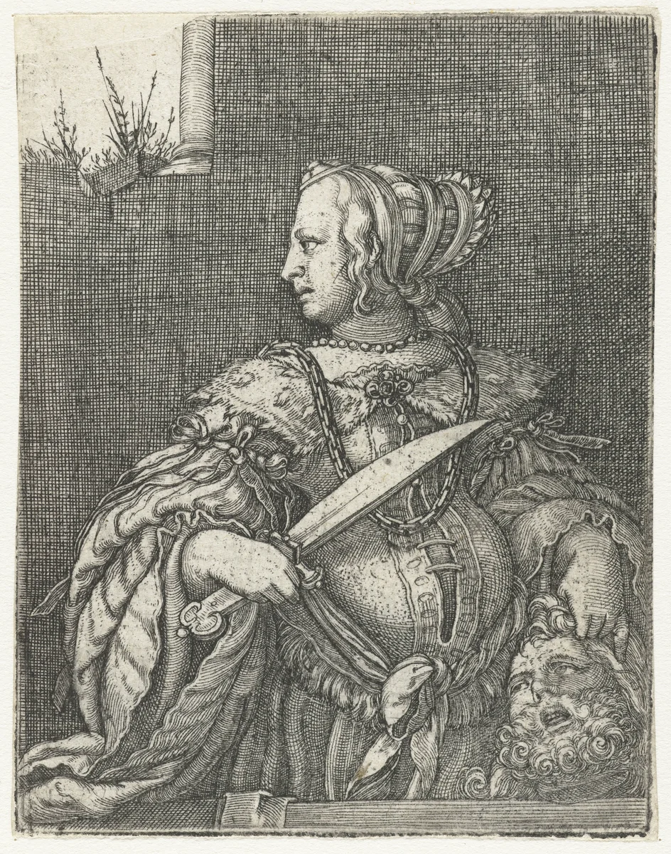 Judith met hoofd van Holofernes en zwaard by Barthel Beham, print, 1512-1540