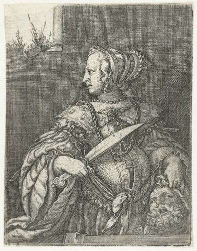 Judith met hoofd van Holofernes en zwaard by Barthel Beham, print, 1512-1540