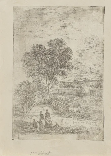 Brug over De Jeker in Maastricht by Alexander Schaepkens, print, 1830-1899