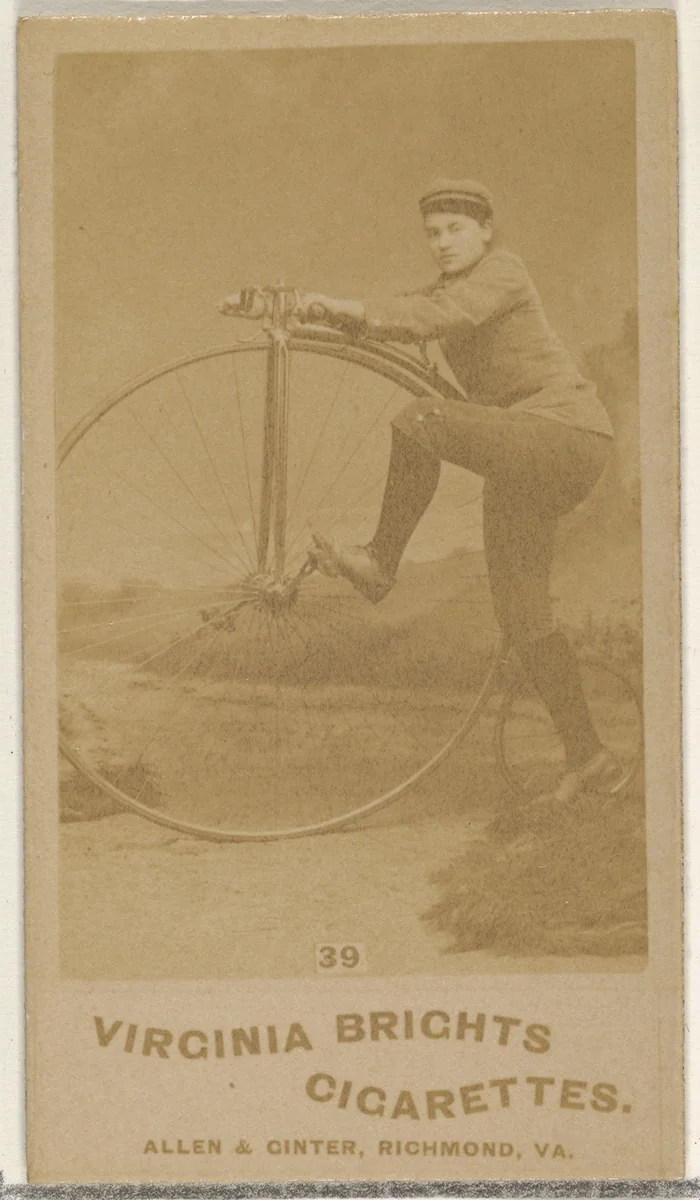 Card 39, from the Girl Cyclists series (N49) for Virginia Brights Cigarettes by Allen & Ginter, photograph, 1887