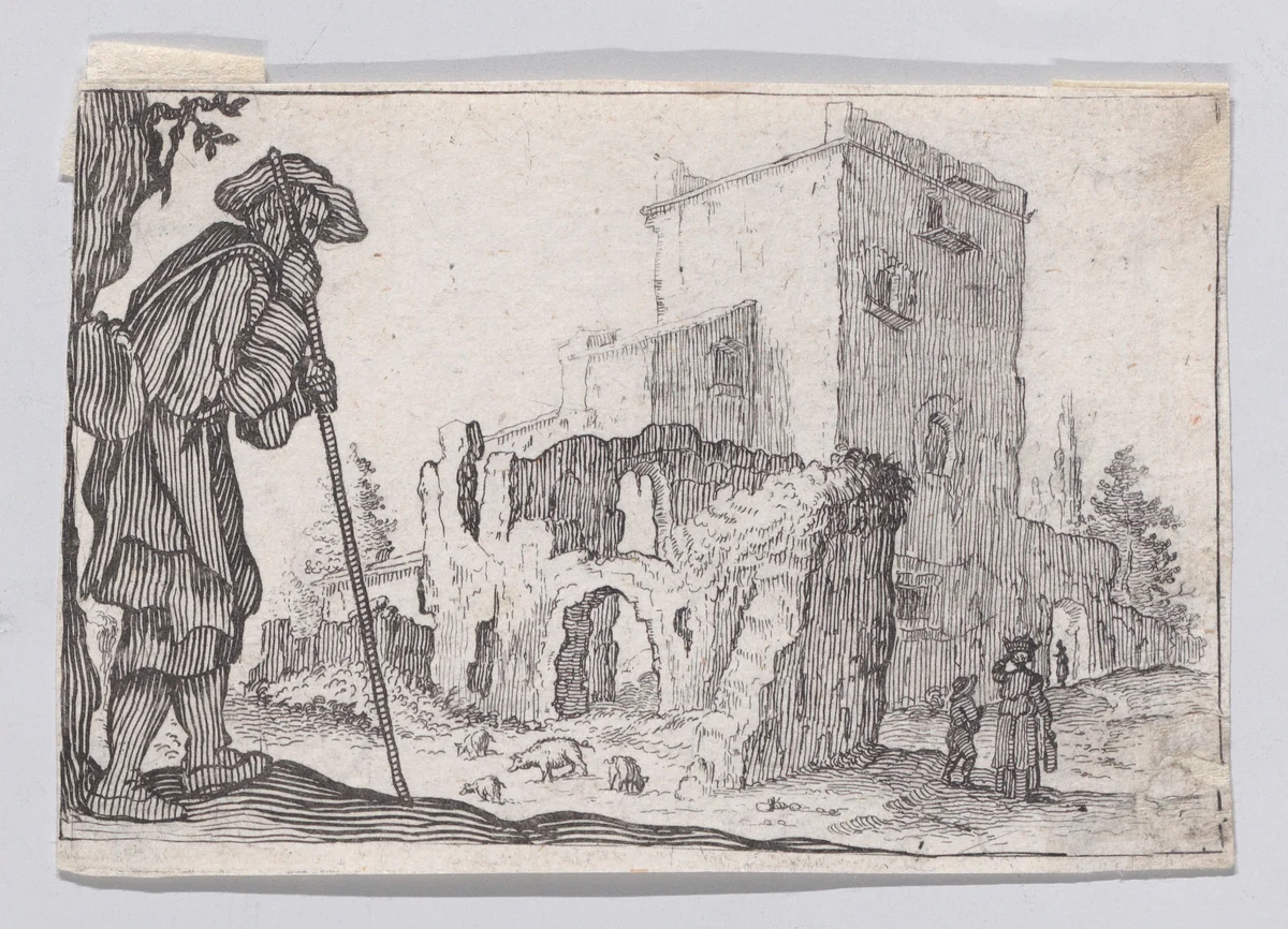 Reverse Copy of Le Patre et les Ruines (The Shepherd and the Ruins), from "Les Caprices" Series A, The Florence Set by anonymous, print, 1620-1700