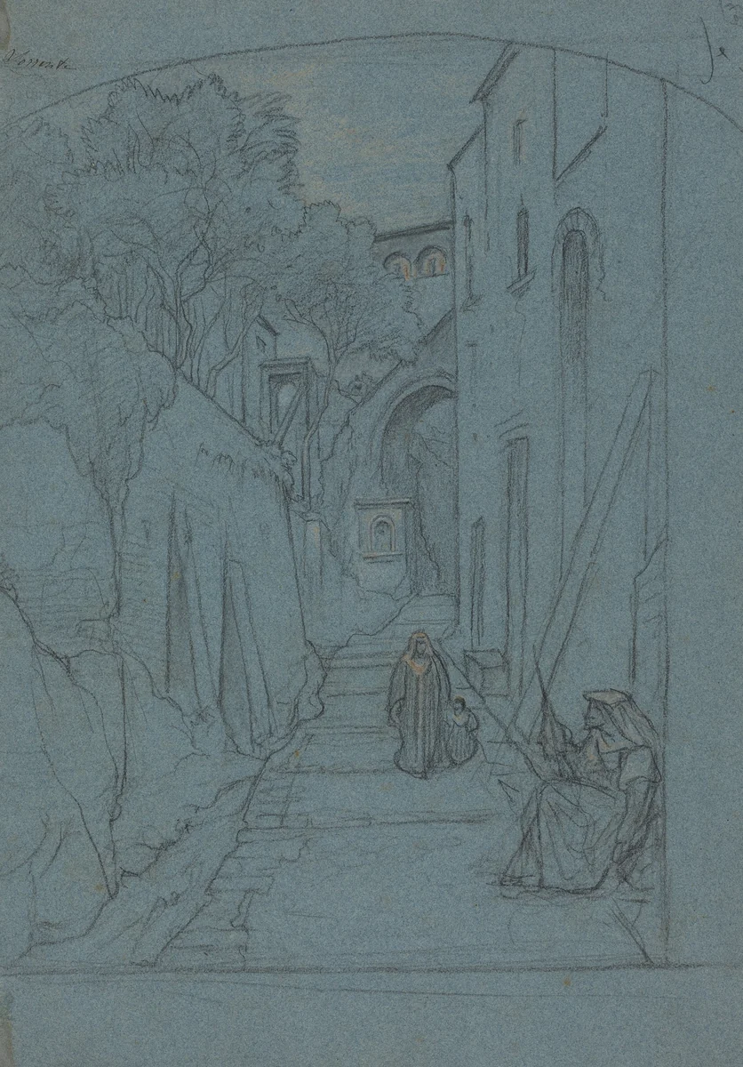 View up a Street in Sorrento [verso] by François-Édouard Bertin, drawing, 1822