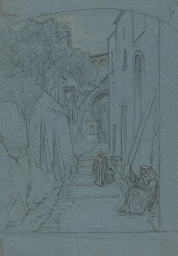 View up a Street in Sorrento [verso] by François-Édouard Bertin, drawing, 1822