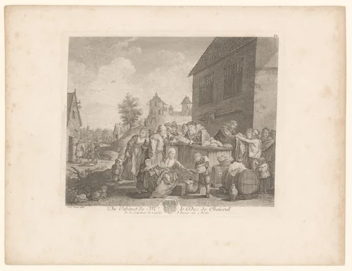 Dorpsgezicht met het uitdelen van brood by anonymous, print, 1771