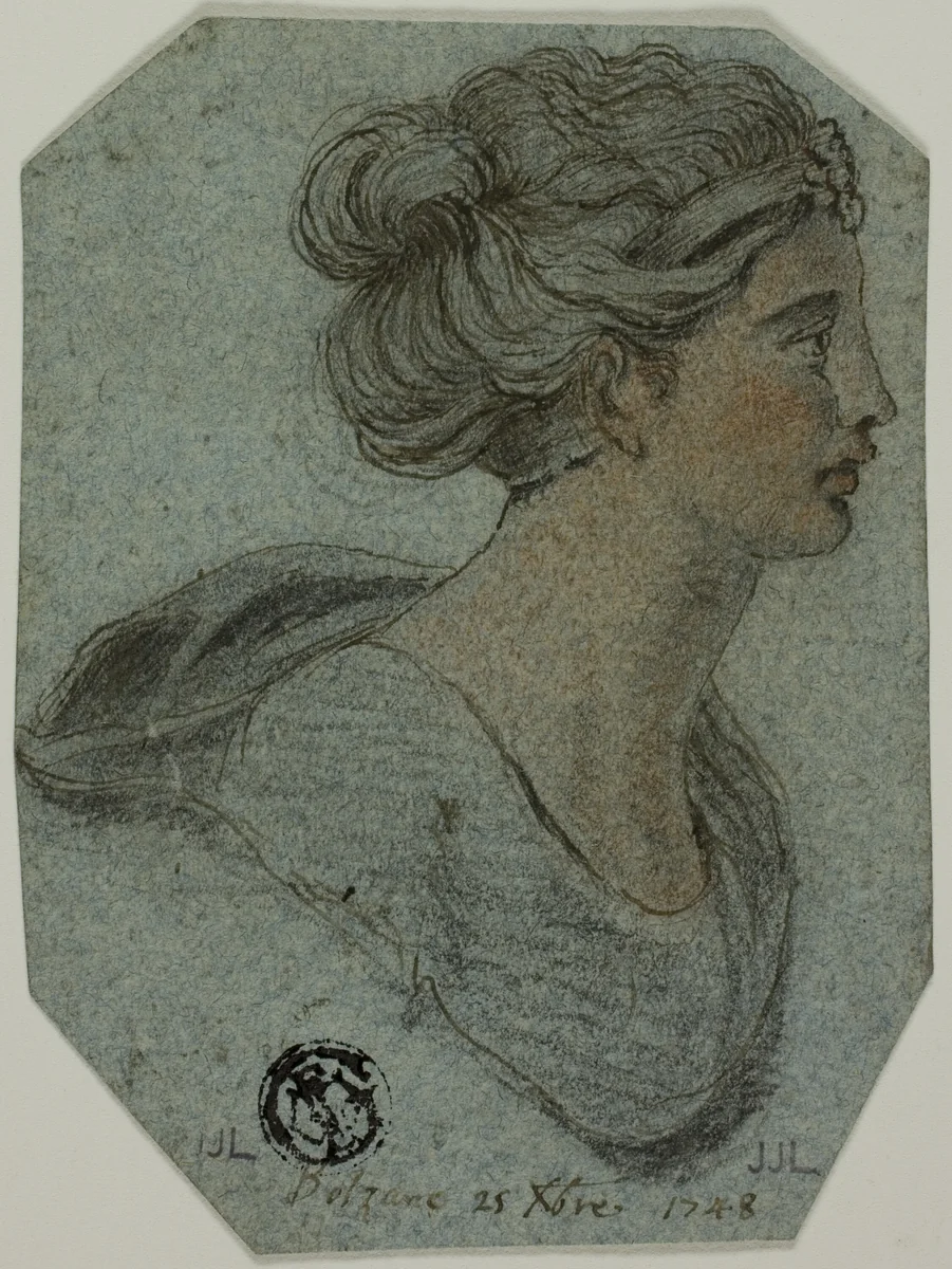 Bust of Girl in Profile to Right by Unknown Artist, drawing, 1700-1799