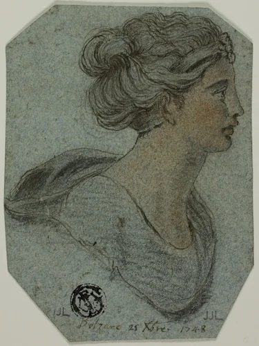 Bust of Girl in Profile to Right by Unknown Artist, drawing, 1700-1799