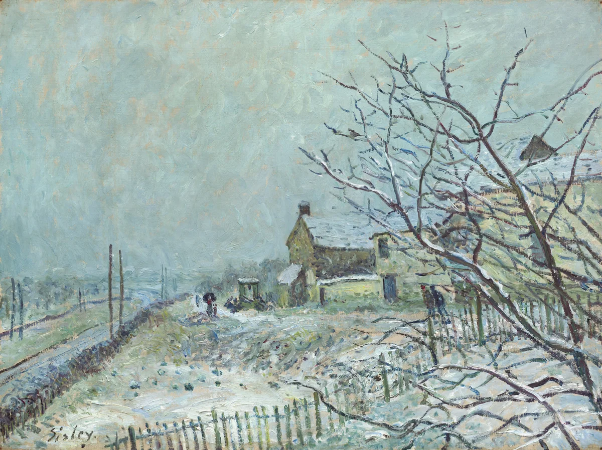 First Snow at Veneux-Nadon by Alfred Sisley, painting, 1878