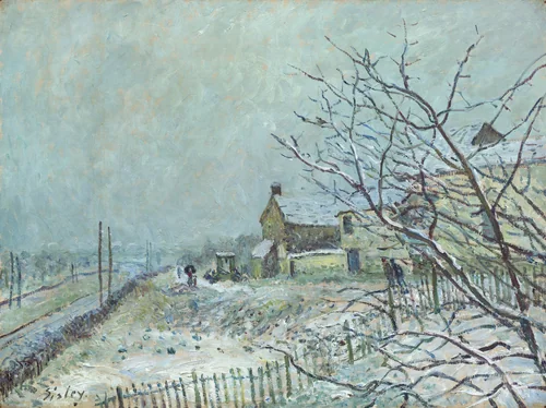 First Snow at Veneux-Nadon by Alfred Sisley, painting, 1878