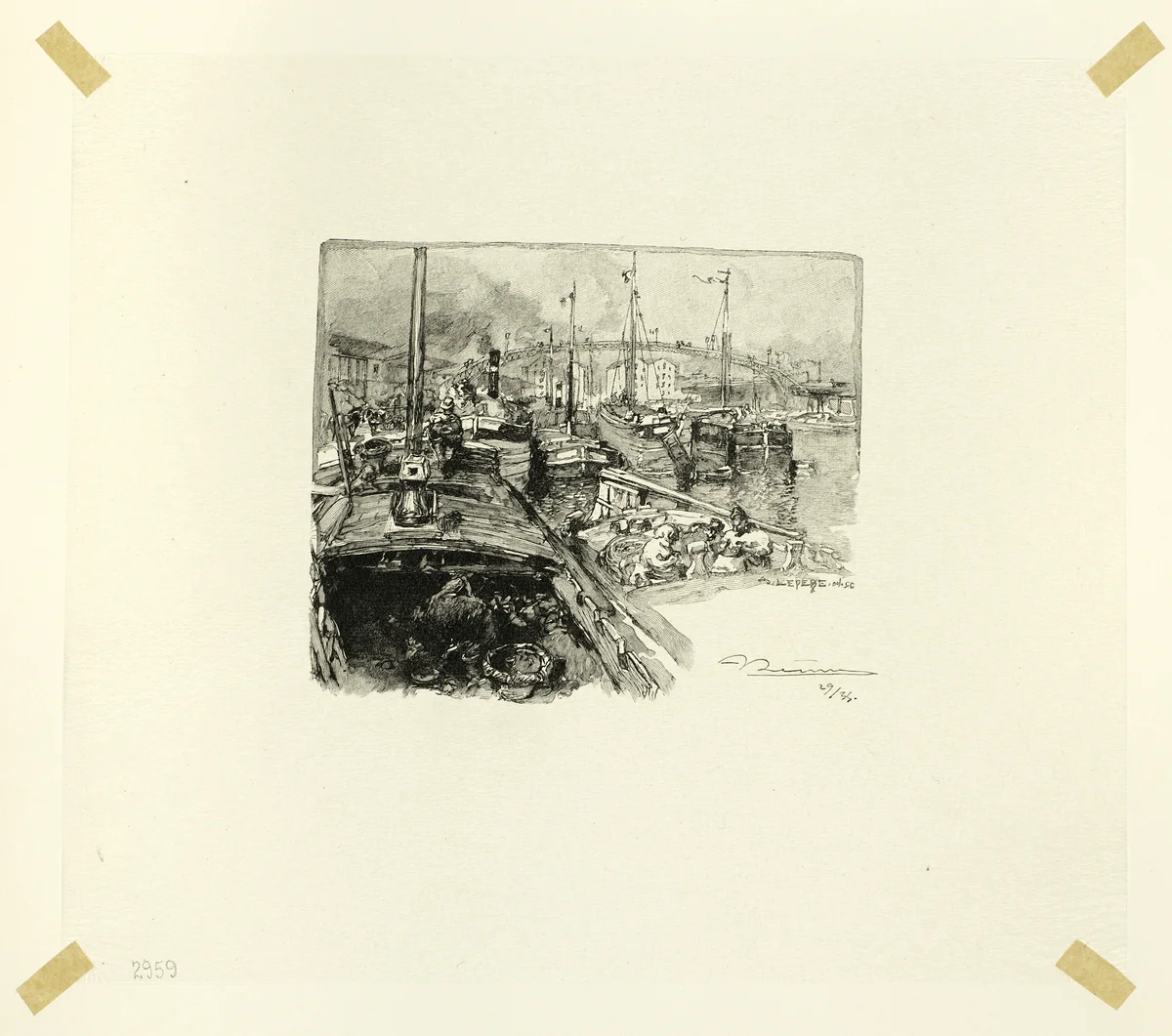 Villette Dock, plate five from Le Long de la Seine et des Boulevards by Louis Auguste Lepère, print, 1890