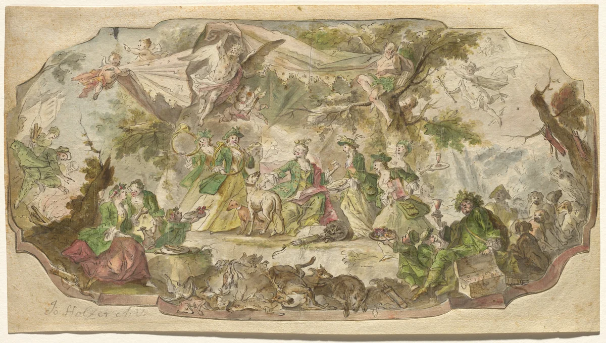 Diana Resting after the Hunt by Johann Baptist Enderle, drawing, 1775-1780