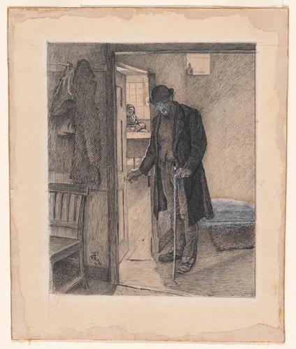 "A man of strife in wrathful mood, he neared the nurse's door." Study for "Strife and Peace" by George John Pinwell, drawing, 1850-1900