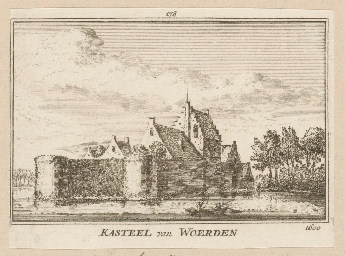Gezicht op Slot Woerden, 1600 by Abraham Rademaker, print, 1725-1803