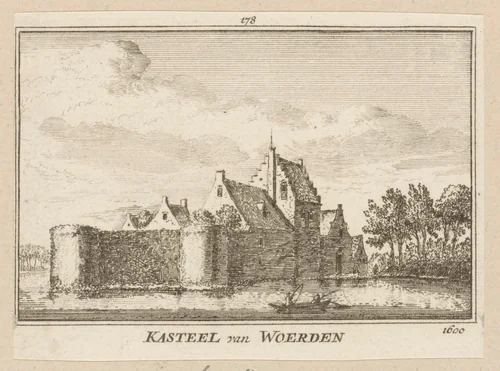Gezicht op Slot Woerden, 1600 by Abraham Rademaker, print, 1725-1803