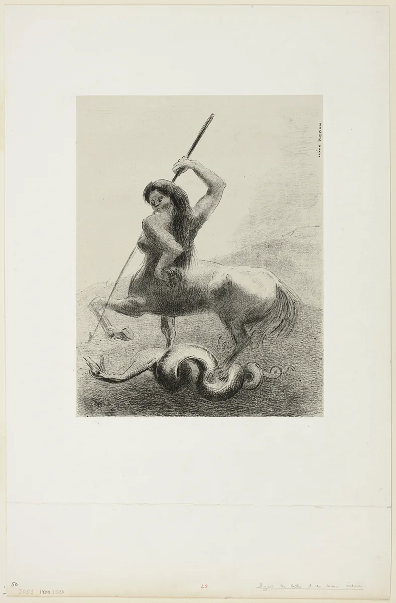 There Were Struggles and Vain Victories, plate 6 of 8 from "Les Origines" by Odilon Redon, print, 1883