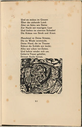 Mit den Fahrenden Schiffen (With Travelling Ships) (in-text plate) from mock-up of Georg Heym: Umbra Vitae (Georg Heym: Shadow of Life) by Ernst Ludwig Kirchner, volume, 1912-1922