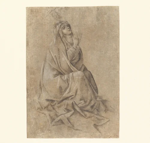 Maria aan de voet van het kruis by anonymous, drawing, 1425-1440