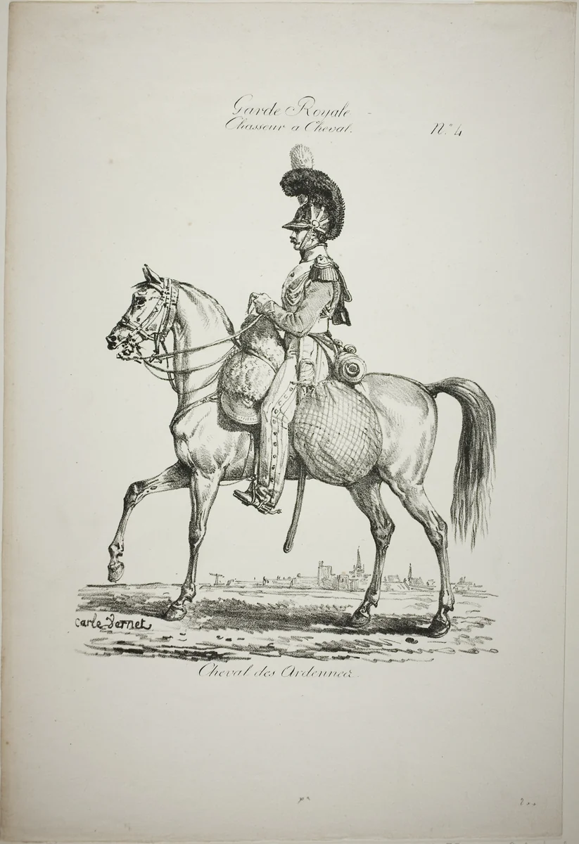 Royal Guard, Norman Mounted Light Infantryman and Horse, No. 4 by Carle Vernet, print, 1813-1823