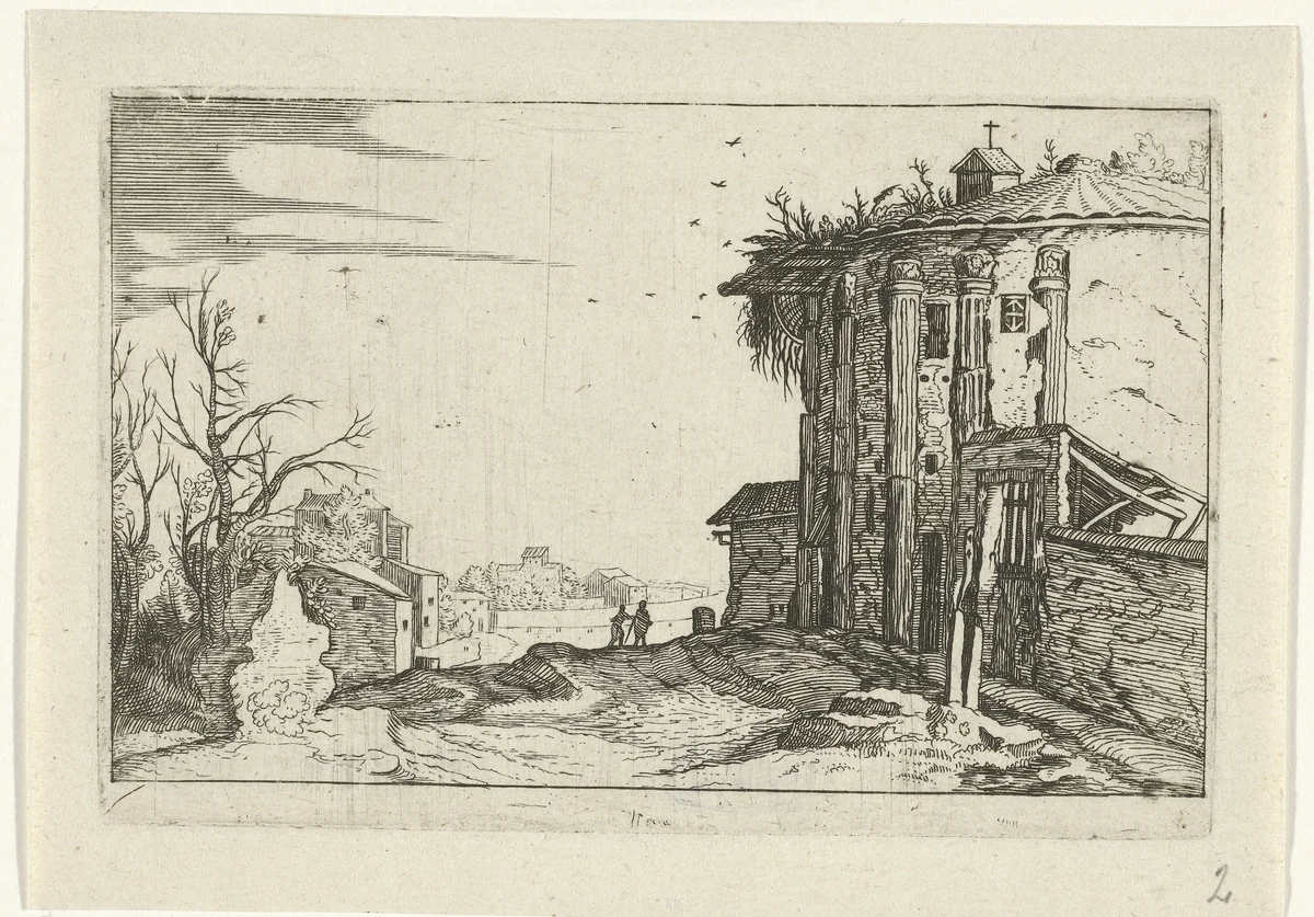 Ruïne met korintische zuilen by anonymous, print, 1594-1685