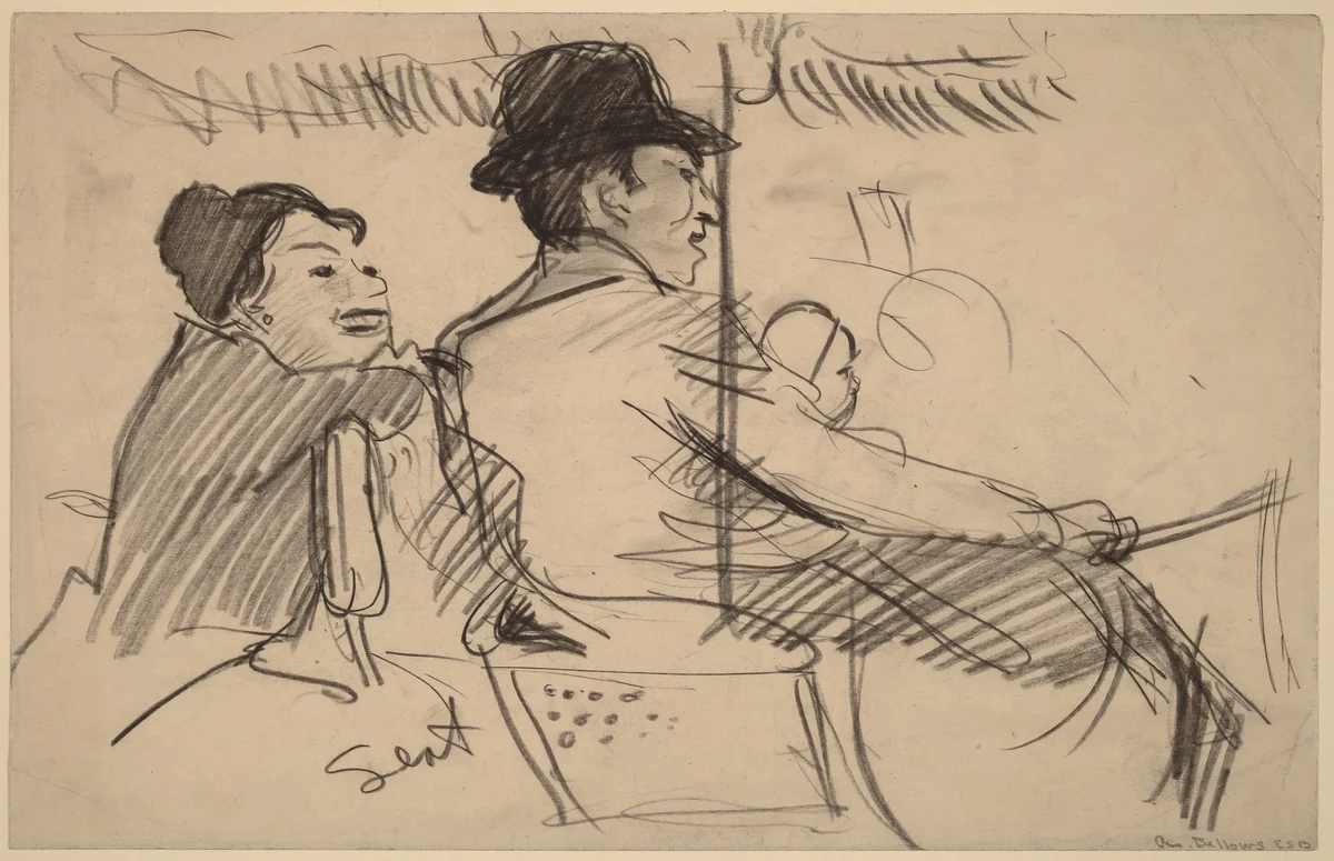 Family in a Surrey by George Bellows, drawing, 1916-1926