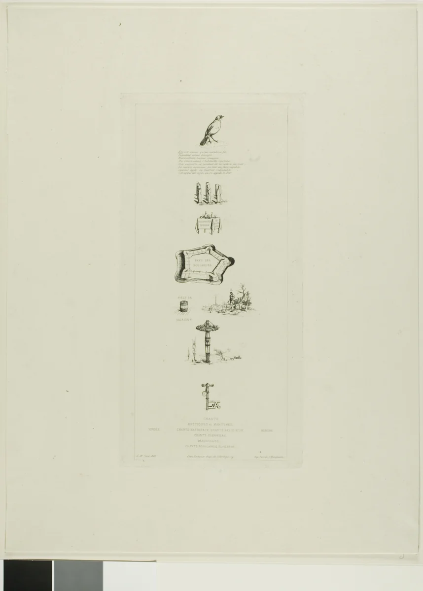 Rebus: Béranger was not Really Strong, for he Never had the Key of the Fields by Charles Meryon, print, 1863