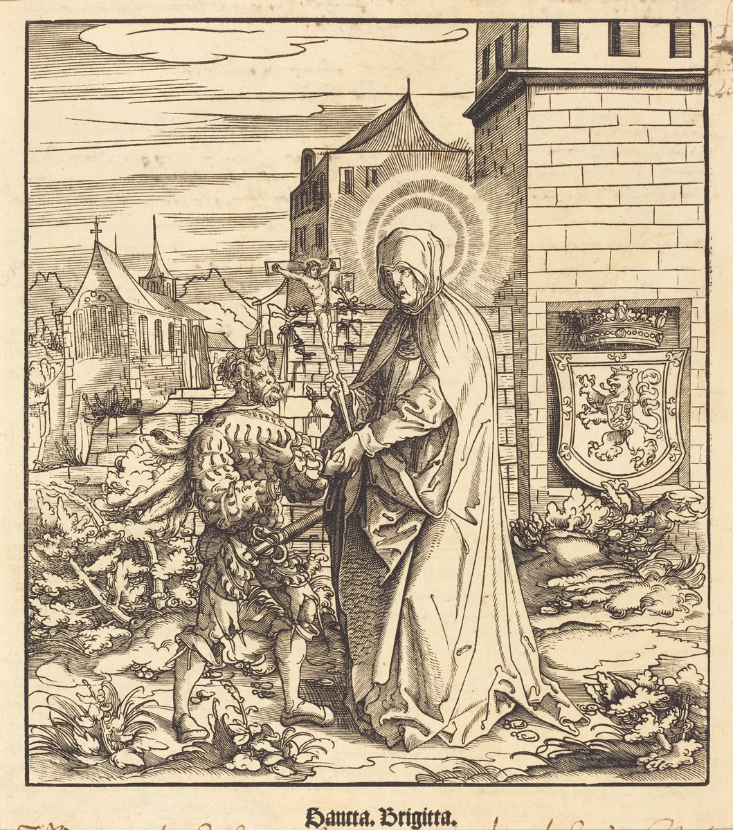 Saint Brigitta by Leonhard Beck, print, 1516-1518