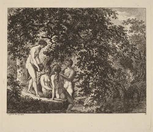 Girl Carrying a Basket of Fruit by Salomon Gessner, print, 1770