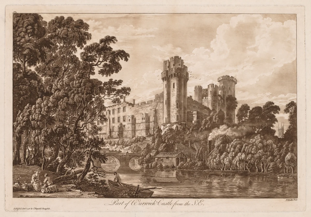 Views of Warwick Castle: Part of Warwick Castle from the South East by Paul Sandby, print, 1776