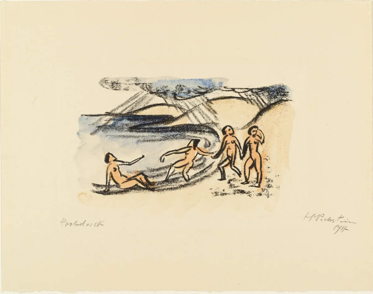 Four Nudes at the Sea for the illustrated book The Samland Ode (Vier Akte am Meer für das illustrierte Buch Die Samländische Ode) by Max Pechstein, print, 1917